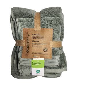 Ecoterry 6pc Dusty Green Bath  Towel Set 2 Bath 2 Hand 2 Washcloths‎